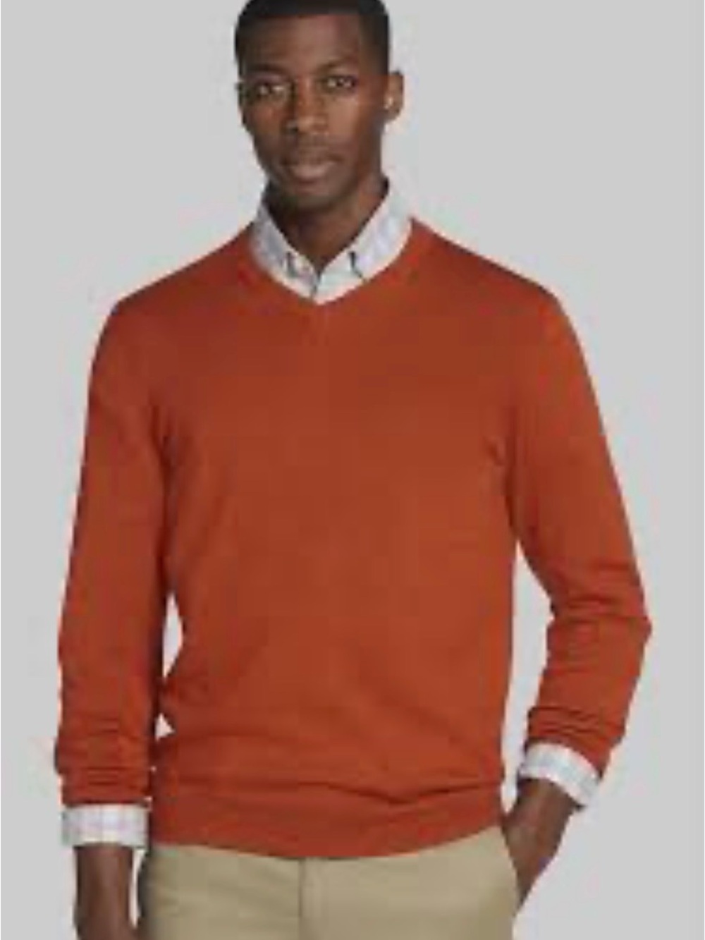 Jos. A. Bank Men's Preppy V-Neck Merino Wool Blend Sweater Rust Fall Grandpa